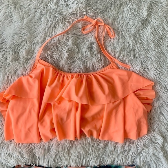 Nwot Peach Palm Tree High Waist Halter Ruffle Bikini - Picture 5 of 13